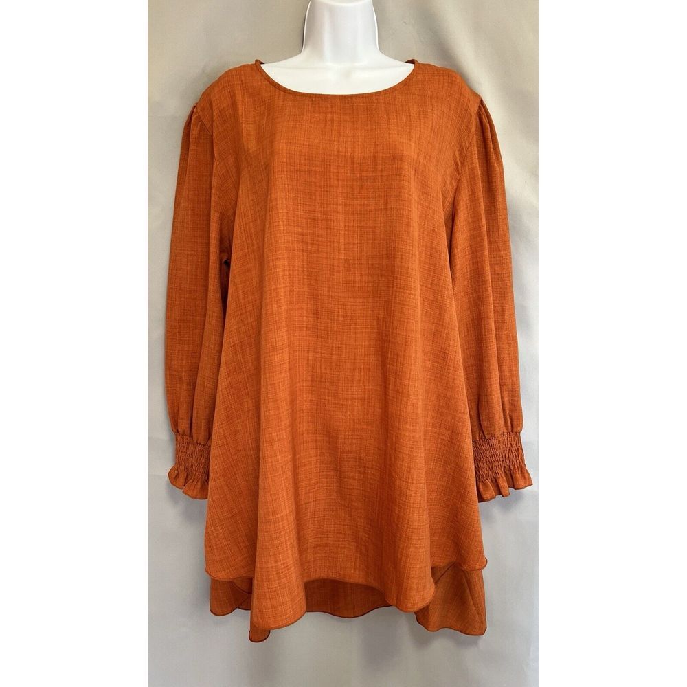 Patrizia Luca Milano Womens Small Tunic Top Blouse‎ Hi-Low Orange Long Sleeve